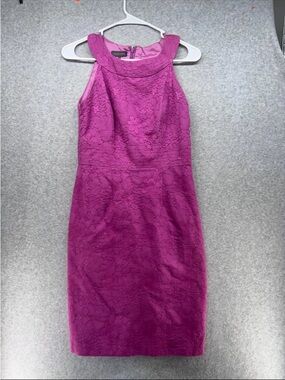 Sleeveless Floral Lace Midi Dress in Fuchsia
